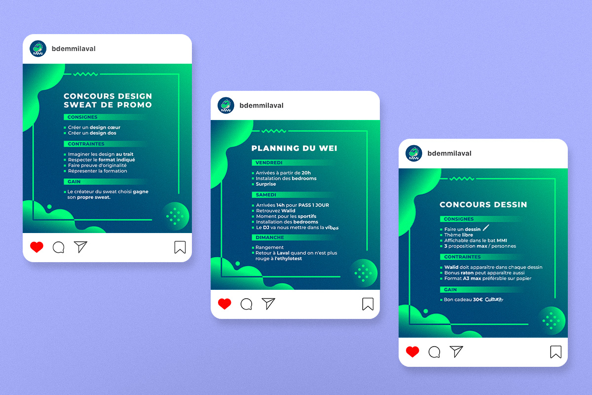 Différents posts du BDE MMI Laval